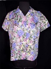 Plus Vintage Années 1950-1960 Imprimé Floral Muet En Nylon Blouse Taille 40-42