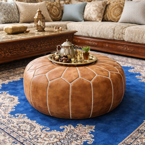 Handmade moroccan leather pouf - handmade,