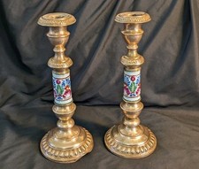 Pair of Rejected Copper and Porcelain Candlesticks, H 26 cm, Candle Holders 