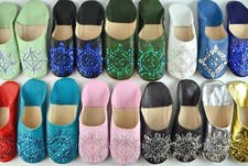 MOROCCAN LEATHER SEQUIN BABOUCHE SLIPPERS WOMENS SHEEPSKIN MULES *TARIFFS PAID*