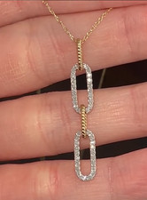 0.20Ct VVS Moissanite Paper Clip Pendant For Her 18" Free Cable Chain 925 Silver