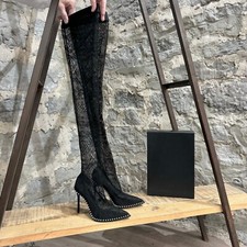 Alexander Wang Black Lyra Over the Knee Lace Studded Boots - 38 IT - 8 US
