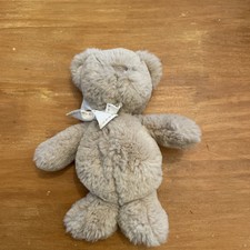 DOUDOU PELUCHE OURS BEIGE NOEUD BLANC BUKOWSKI 19 CM