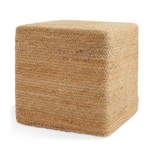 Hand braided square jute pouf - hand-braided,