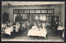 Old postcard Auray, dining room of the Hotel du Pavillon with antique Breton furniture 