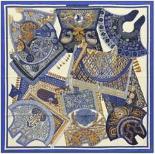 New Hermes Scarf TAPIS DE SELLE 90cm 100Silk Foulard Blue design by ANNIE FAIVRE