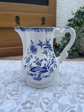 Antique Lancaster Stamped Earthenware Pitcher - Sarreguemines Blue Floral Decor