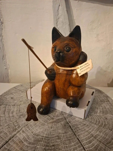 Sculpture chat pêcheur - sculpture, en