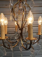 Remarquable lustre cage 6 feux à pampilles de cristal complet en état de marche