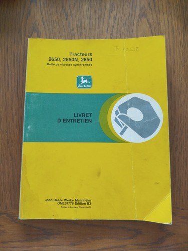 Livret entretien john deere - livret, d'entretien
