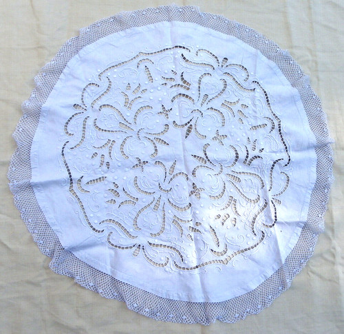 Nappe ancienne blanche ronde - nappe,