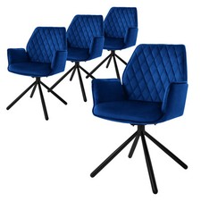 4 Chaises de bureau pivotante en velours siège ergonomique accoudoirs bleu foncé