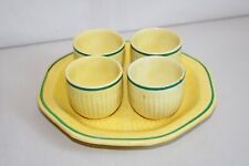 Foreign German Earthenware Coquetiers & Tray Set, Vintage Yellow