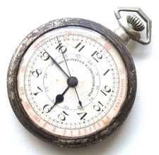 VINTAGE SWISS POCKET WATCH CHRONOMETRE CHRONOGRAPHE WORKS NICE ROSKOPF DESIGN