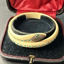 Ancien bracelet jonc serpent Art Nouveau Bakelite Celluloïd strass diamants 