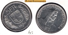 Suisse 5 Francs 1924 B Argent