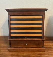 Antique Walnut Wooden Tambour Spool Cabinet Display Case Sewing Box, 9"