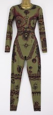 MARINE SERRE WOMENS JUMPSUIT LONG SLEEVE GEOTIC PRINT UK S GREEN RRP £570 EG