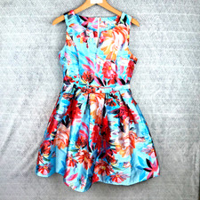 Charm's Paris Robe Cintrée Évasée Femme M Bleu Rouge Fleurie Sans Manches Chic