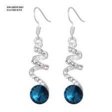 Boucles d'oreilles bijouterie spirale perles bleue et Swarovski® Elements   