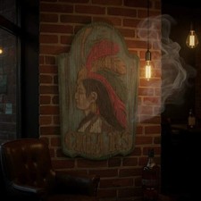 Vintage Cigar Store Indian Polystyrene Foam Wall Sign With Wood Grain Accents