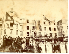 France, Pornichet, beach, cabins, hotel vintage albumen print, albumi print