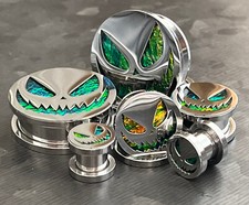 PAIR Scary Jack-O-Lantern Opal Glitter Screw Fit Tunnels Ear Plugs Earlet Gauges