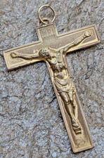 BEAUTIFUL FRENCH VINTAGE BRONZE PECTORAL CROSS CRUCIFIX CHRISTIANITY