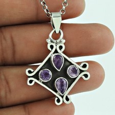 Sisters Day Sale Oval Amethyst Gemstone Bezel Wedding Wife Pendant Solid Silver