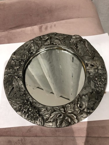 Glace miroir rond fleur signé - glace,