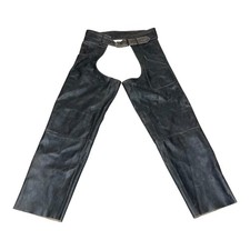 Vintage Harley-Davidson Leather Chaps Mens XL Black Motorcycle Zip Leg Belt Snap