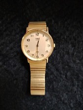 Vintage Watch Timex Men's Gold Tone Cream Face  Gold Hands And Band  
