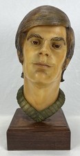 Vintage 20” 1974 1970s MCM Signed Life Size Head Bust Young Man Sculpture Statue