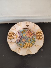 Petit plat décoratif en faïence H.BEQUET Quaregnon Belgium décor floral