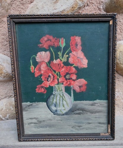 Ancien tableau bois bouquet - ancien, hs/bois