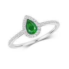 Bague Femme Pavage Or Blanc 9 k/carat et Diamant 0.15 Carat avec Emeraude