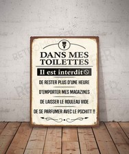Plaque métal vintage citation Toilettes interdit Décoration Déco affiche WC
