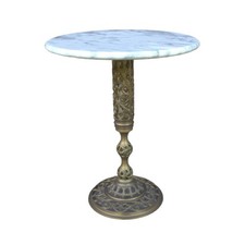 Exquisite french bistro table with white round marble top brass decorated foot