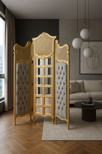 Paravent avec miroir doré - , –