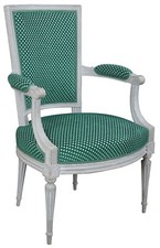 Vintage Louis XVI Style Fauteuil Library Arm Chair French Provincial Polka Dot