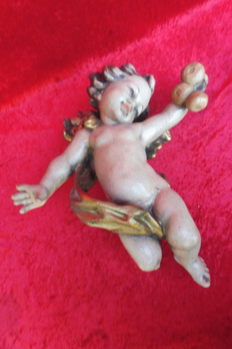 Vieux figurine bois putto - en,