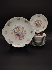 Service à gâteau en porcelaine de Limoges 1 plat + 12 assiettes Motif Oriental