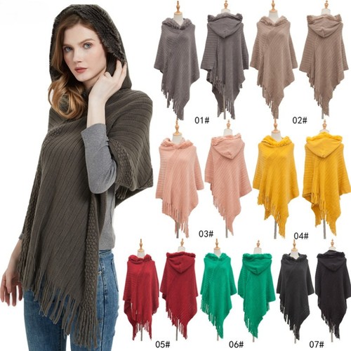 Poncho tricot capuche en - poncho,