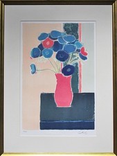 BERNARD CATHELIN "Rose-Colored Anemone" Lithograph Print Signed Framed 10/125