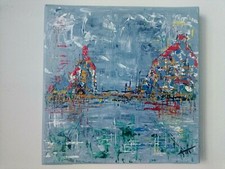 Tableau abstrait acrylique sur toile, peinture abstraite vernie 20X20cm PIERRICQ