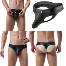 Men's PU Leather Thongs Jockstrap Bikini G-String Trunks Boxer Briefs Underwear