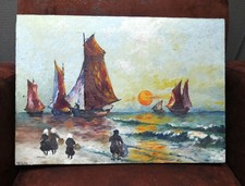 Huile sur toile signée Plage