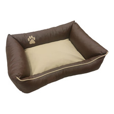 Lit pour Chien Panier Coussin Canapé Couchette Similicuir S Marron-Beige
