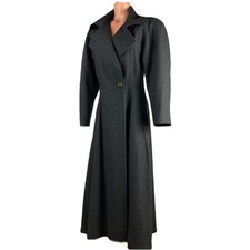 Vtg Louis Feraud Double Breasted Wool Overcoat Trench Coat Gray Sz 8