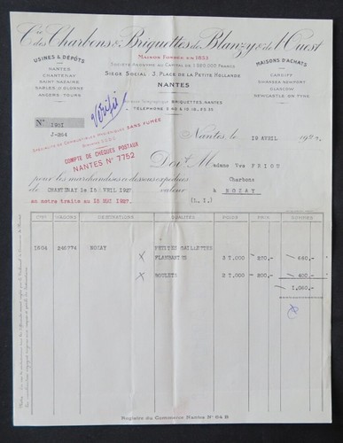 Billhead facture nantes 1927 - billhead,